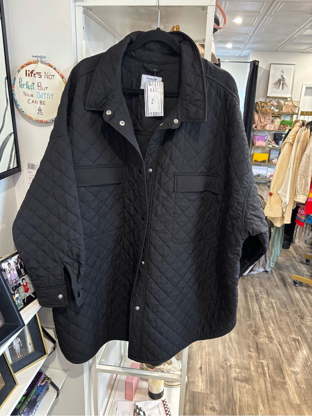 Old Navy active stretch tech Black Quilted long Jacket size 4X